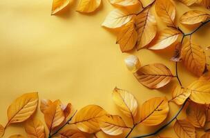 Yellow Autumn Leaves on a Yellow Background photo