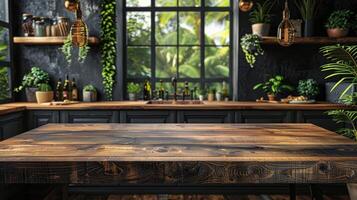 Wooden Table in Kitchen by Window photo