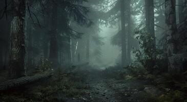 A Misty Forest Path on a Gloomy Day photo