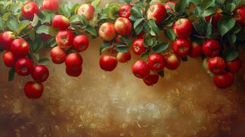 Cluster of Ripe Apples Hanging on Tree photo