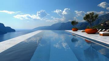 Large Swimming Pool Surrounded by Lush Green Trees photo