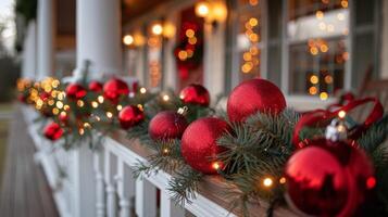 Row of Christmas Ornaments on Window Sill photo