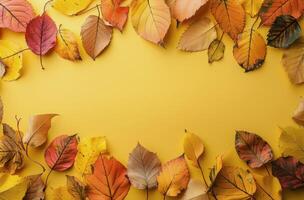 Yellow Autumn Leaves on a Yellow Background photo