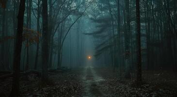 A Misty Forest Path on a Gloomy Day photo