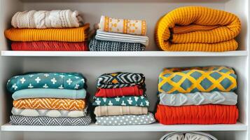 Colorful Towels Filling a Shelf photo