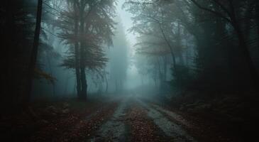 A Misty Forest Path on a Gloomy Day photo