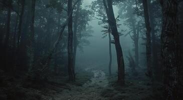 A Misty Forest Path on a Gloomy Day photo