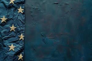 Close Up View of a Blue Flag With Gold Stars photo