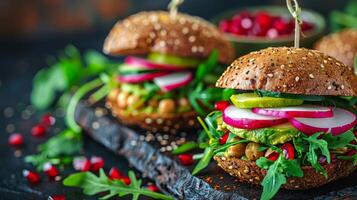 Assorted Sandwiches on Cutting Board photo