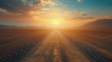 Sun Setting Over Dirt Road photo