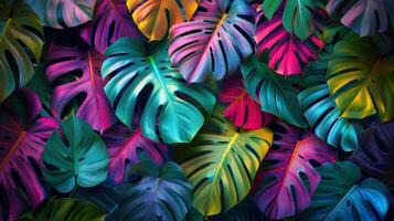 Colorful Tropical Leaves on Black Background photo