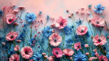 Pink Flowers in Bottle on Pink Background photo