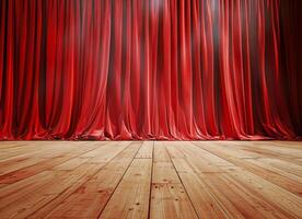 Stage With Red Curtain and Wooden Floor photo