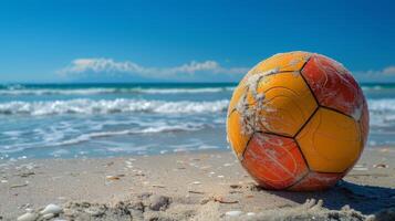 Colorful Beach Ball on Sandy Shore photo