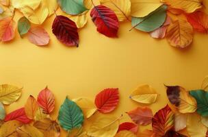 Yellow Autumn Leaves on a Yellow Background photo
