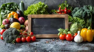 Picture Frame Surrounded by Vegetables on Table photo