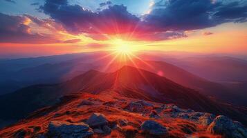 Sunset Over Mountain Range photo