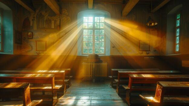 luz de sol transmisión mediante ventanas de antiguo edificio foto