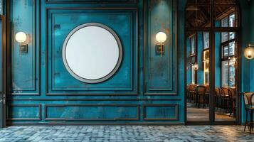 Blue Room With Round Mirror photo