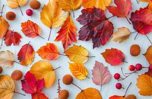 Orange And Red Fall Leaves Frame A Sunny Background photo