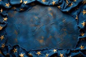 Golden Stars Scattered on Dark Blue Textured Background photo
