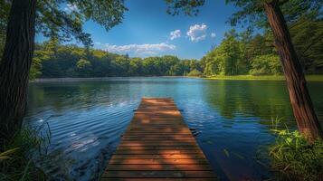Wooden Dock on Lake photo