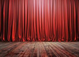 Stage With Red Curtain and Wooden Floor photo