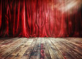 Stage With Red Curtain and Wooden Floor photo