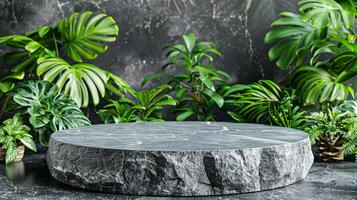 Stone Table Surrounded by Plants photo