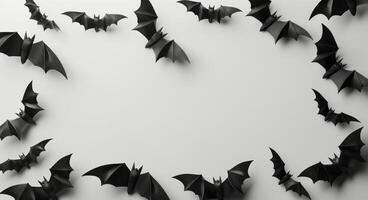 Black Paper Bat Silhouettes Against White Background photo
