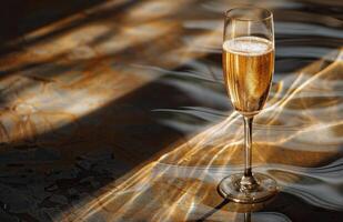 Champagne Glass on a Reflective Surface With Golden Light photo