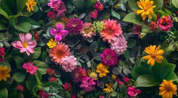 Colorful Wildflowers Arranged In Heart Shape On Blue Background photo