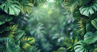 Lush Green Tropical Leaves With Blurred Background photo