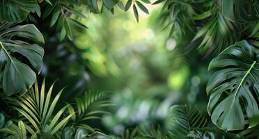 Lush Green Tropical Leaves With Blurred Background photo