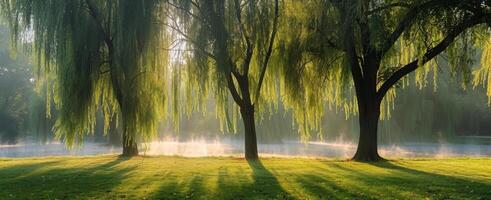 Tranquil Fall Morning by the River With Mist and Golden Trees photo