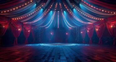 Empty Circus Tent At Night With Lights photo