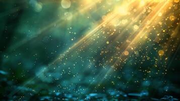 Abstract Green And Gold Background With Light Rays photo