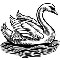 a black and white drawing of a swan vector