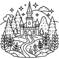 a castle in the forest with trees and trees vector