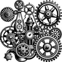 steampunk gears and cogs in a woodcut style vector