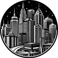 a black and white illustration of a city skyline vector