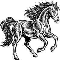 a black and white drawing of a horse running vector