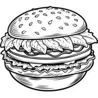 a hamburger is shown in a black and white drawing vector