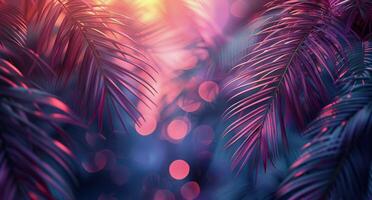 Closeup of Palm Fronds Illuminated by Sunset Light photo