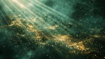 Abstract Green And Gold Background With Light Rays photo