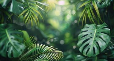 Lush Green Tropical Leaves With Blurred Background photo