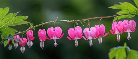 Pink Bleeding Heart Flowers Blooming on Branch in Garden photo