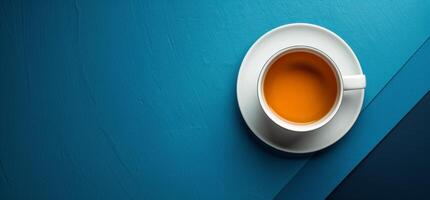 Coffee and Succulents on a Blue Background photo
