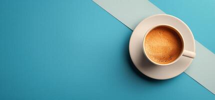 Coffee and Succulents on a Blue Background photo