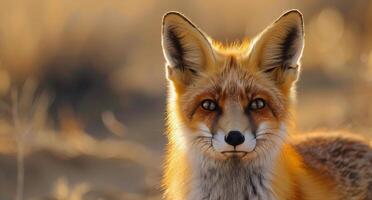 A Red Fox Gazes Into the Sunset in a Dry Desert Landscape photo
